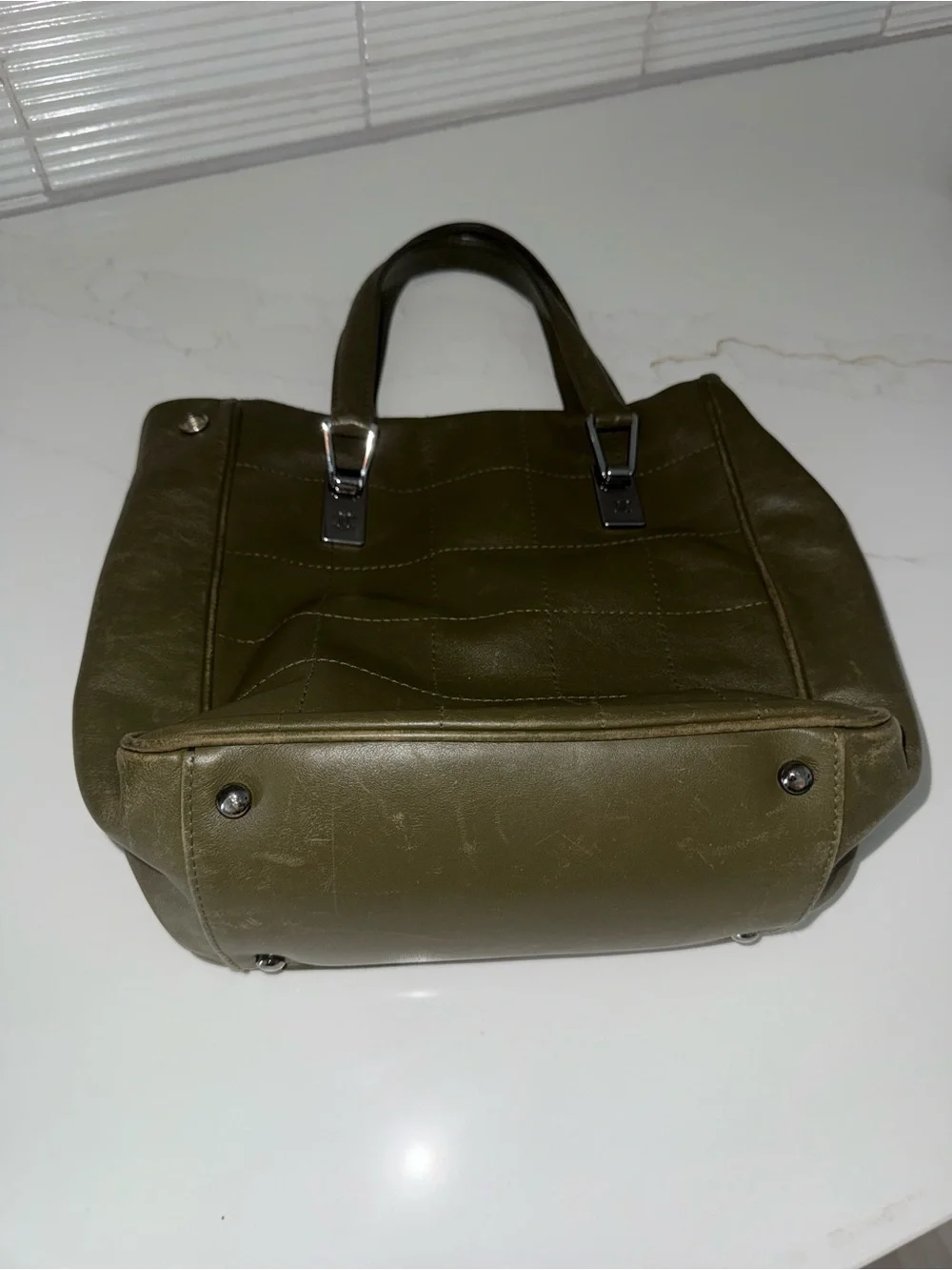 CHANEL Olive Green Quilted Leather Top-Handle Tote